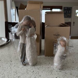 Willow Tree Couple and Angel Figurines in Cream and Brown
